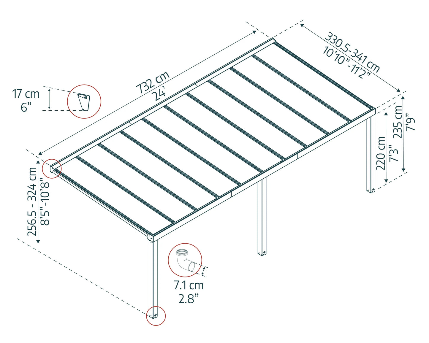Stockholm 3474 Patio Cover 11' x 24' | Palram-Canopia Canopia by Palram