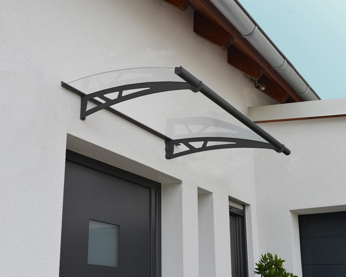 Altair™ 1500 Door Awning 36" x 59" Clear Panels Dark Grey Frame | Palram-Canopia - Awnings-Canada