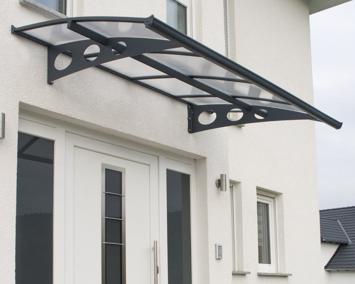 Herald™ 2230 Door Awning 55" x 88" Grey Frame Clear Panels | Palram-Canopia - Awnings-Canada