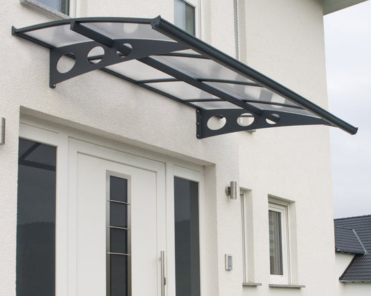 Herald™ 2230 Door Awning 55" x 88" Grey Frame Clear Panels | Palram-Canopia - Awnings-Canada