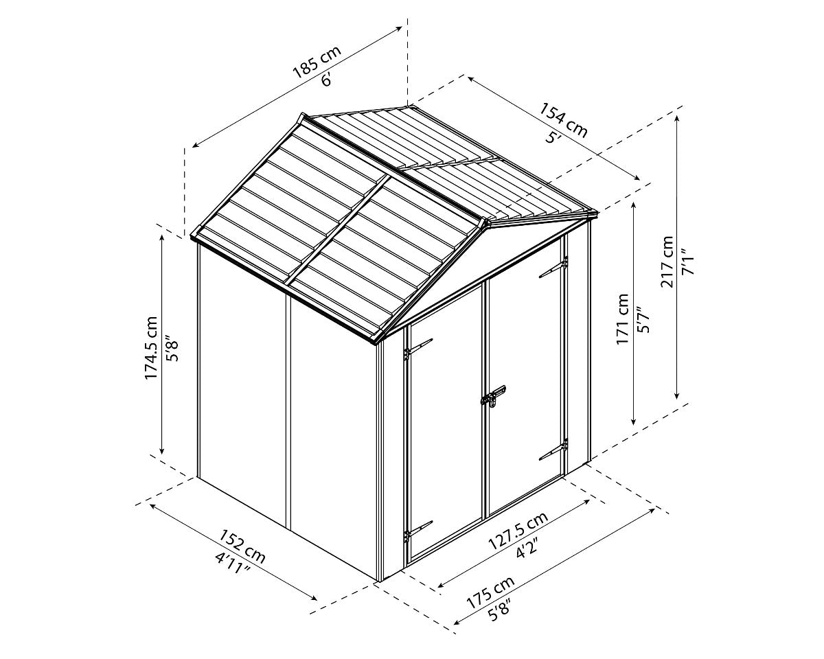 Rubicon™ ~6 ft. x 5 ft. Grey Storage Shed | Palram-Canopia - Awnings-Canada