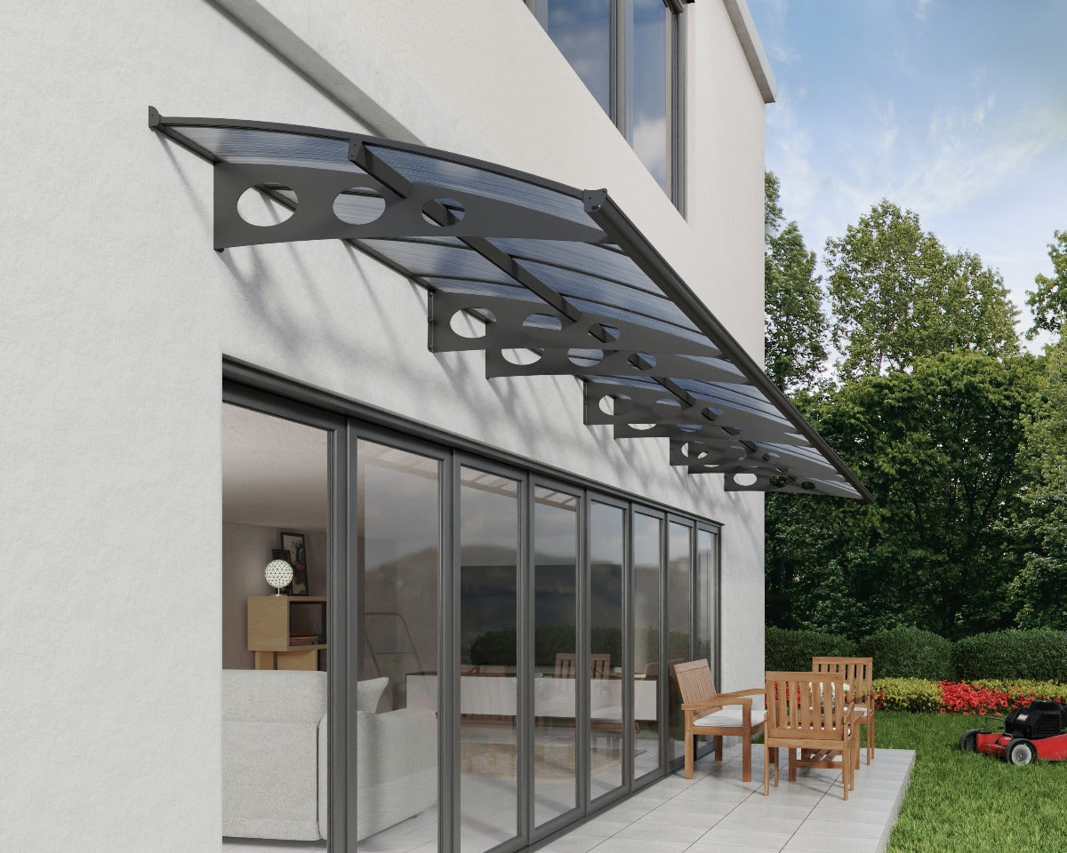 Herald™ 8920 Door Awning 55" x 352" Grey Frame Clear Panels | Palram-Canopia