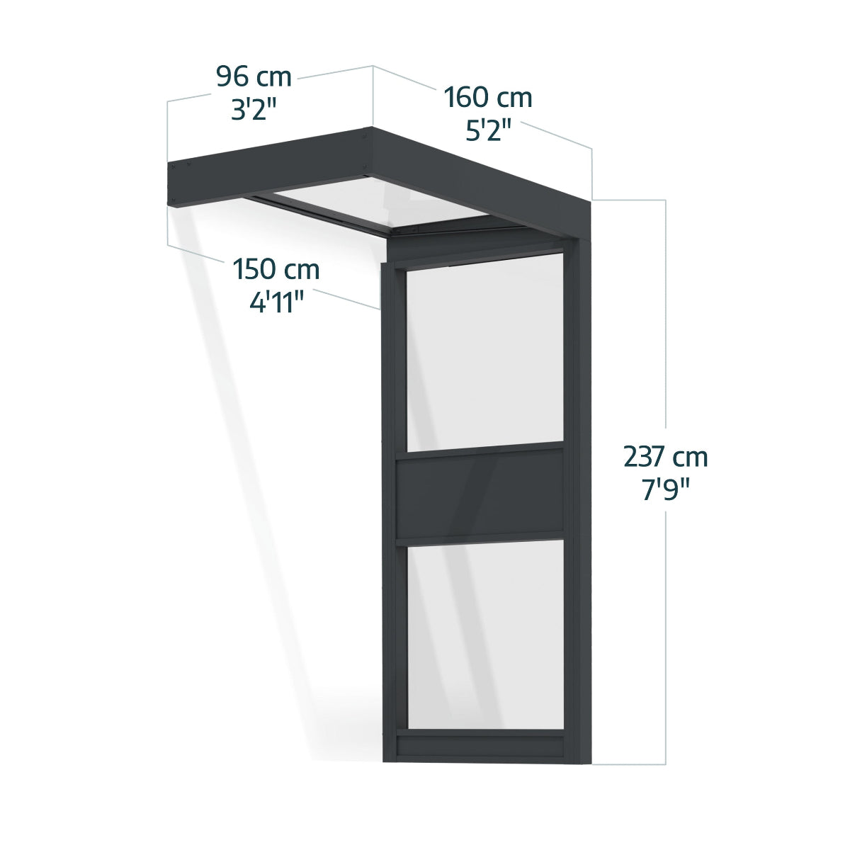 Sophia™ Door Awning  Single Side Walls | Dimensions