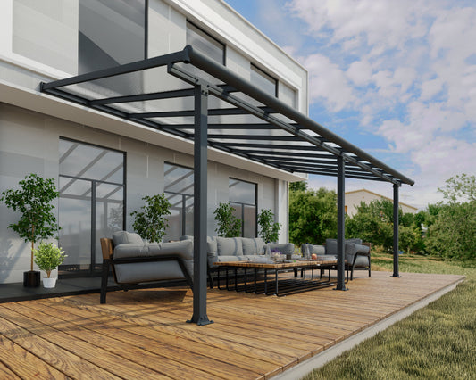 Olympia™ Patio Cover 10 x 20 Grey Frame Clear Panels | Palram-Canopia