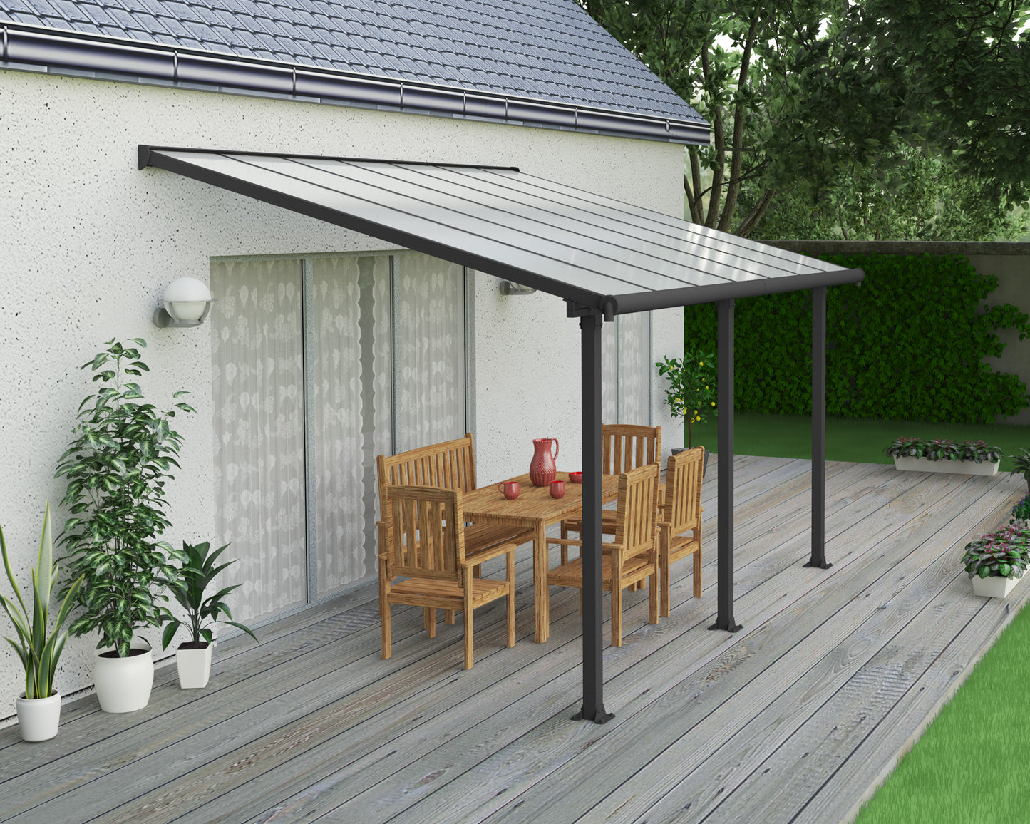 Olympia Patio Cover 10 x 14 Grey Frame Clear Panels | Palram-Canopia