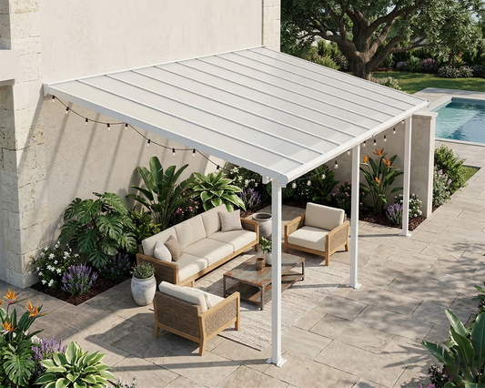 Olympia Patio Cover 10 x 20 White Frame Clear Panels | Palram-Canopia