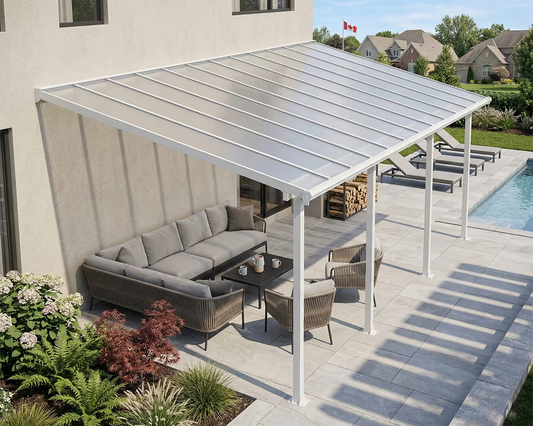 Olympia Patio Cover 10 x 24 White Frame Clera Panels | Palram-Canopia