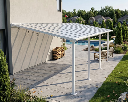 Olympia Patio Cover 10 x 28 White Frame White Panels | Palram-Canopia