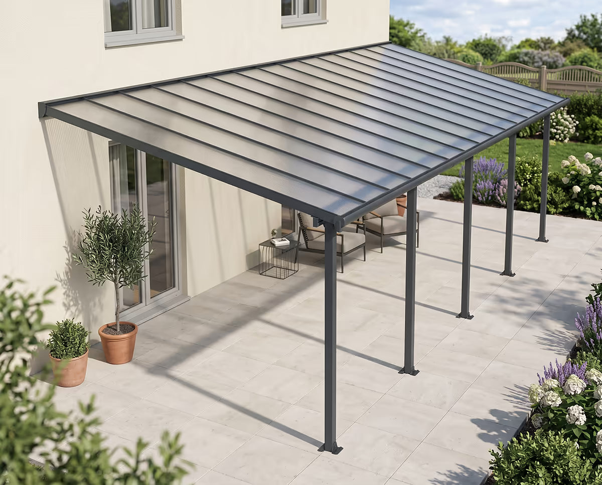 Olympia Patio Cover 10 x 30 Grey Frame Clear Panels | Palram-Canopia