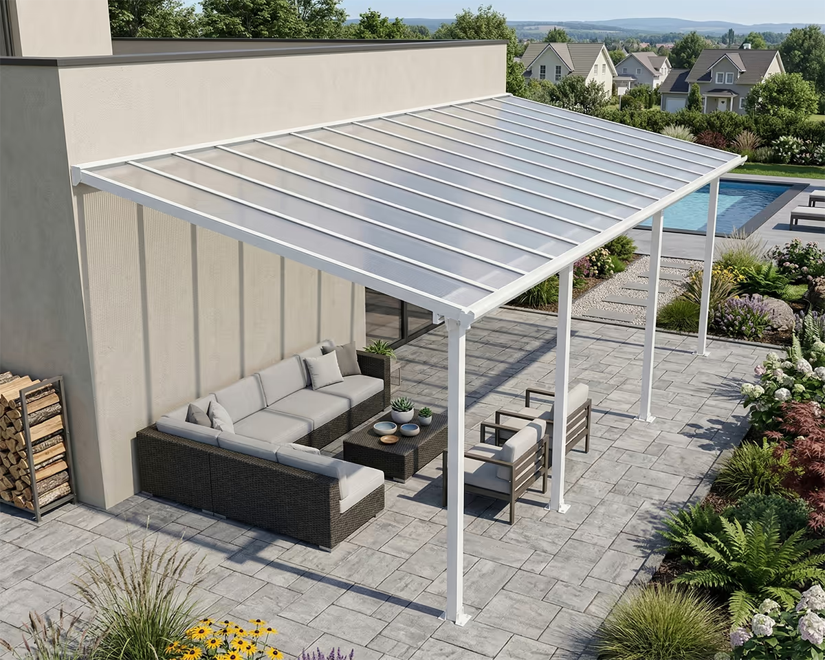 Olympia™ Patio Cover ~10 ft. x 30 ft. White Frame White Panels | Palram-Canopia