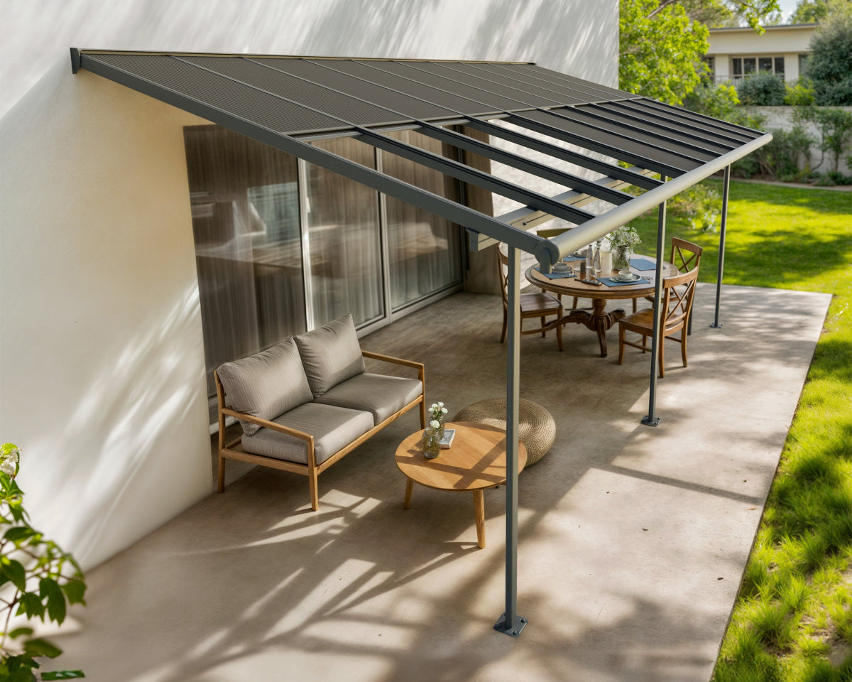 Sierra Cabrio Patio Cover 10 x 20 Grey Frame Grey Panels | Palram-Canopia