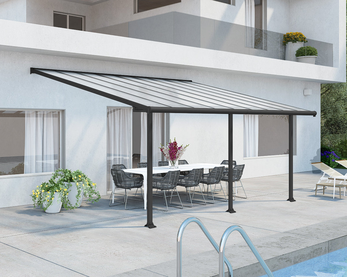 Olympia™ Patio Cover 10 x 18 Grey Frame Clear Panels | Palram-Canopia