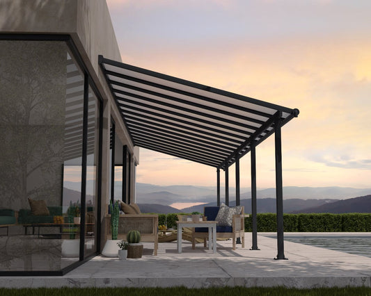 Olympia™ Patio Cover ~10 ft. x 30 ft. Grey Frame Clear Panels | Palram-Canopia - Awnings-Canada