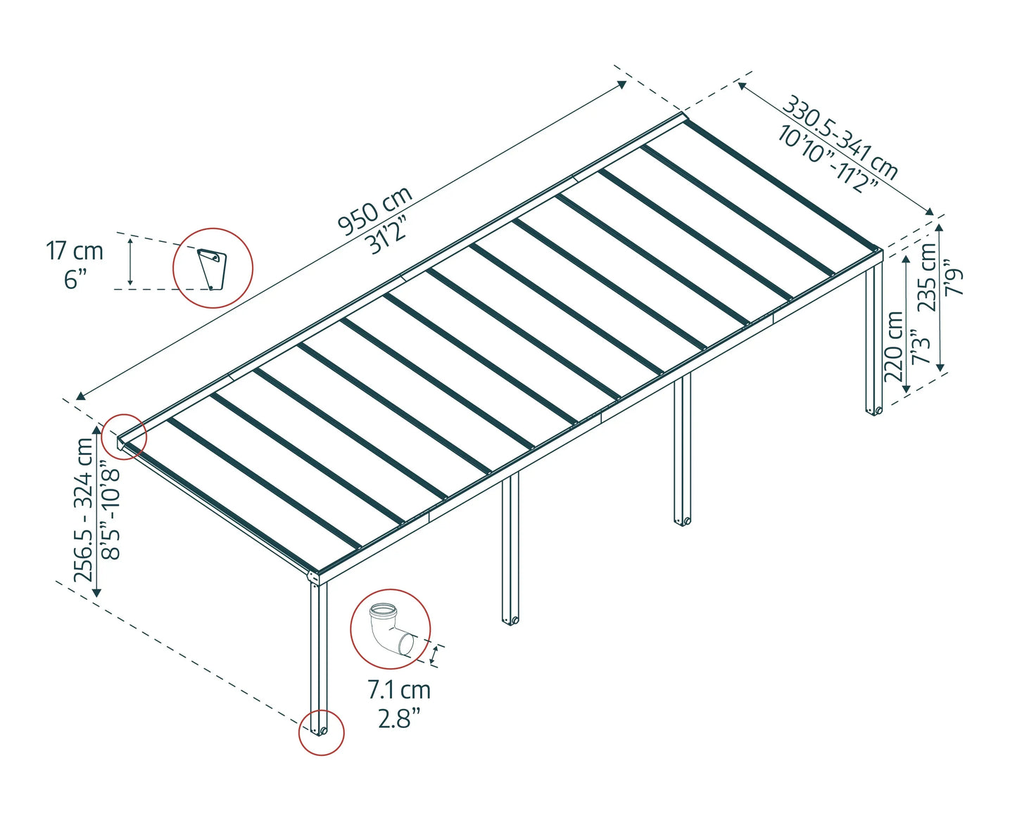 Stockholm 3495 Patio Cover 11' x 31' | Palram-Canopia Canopia by Palram