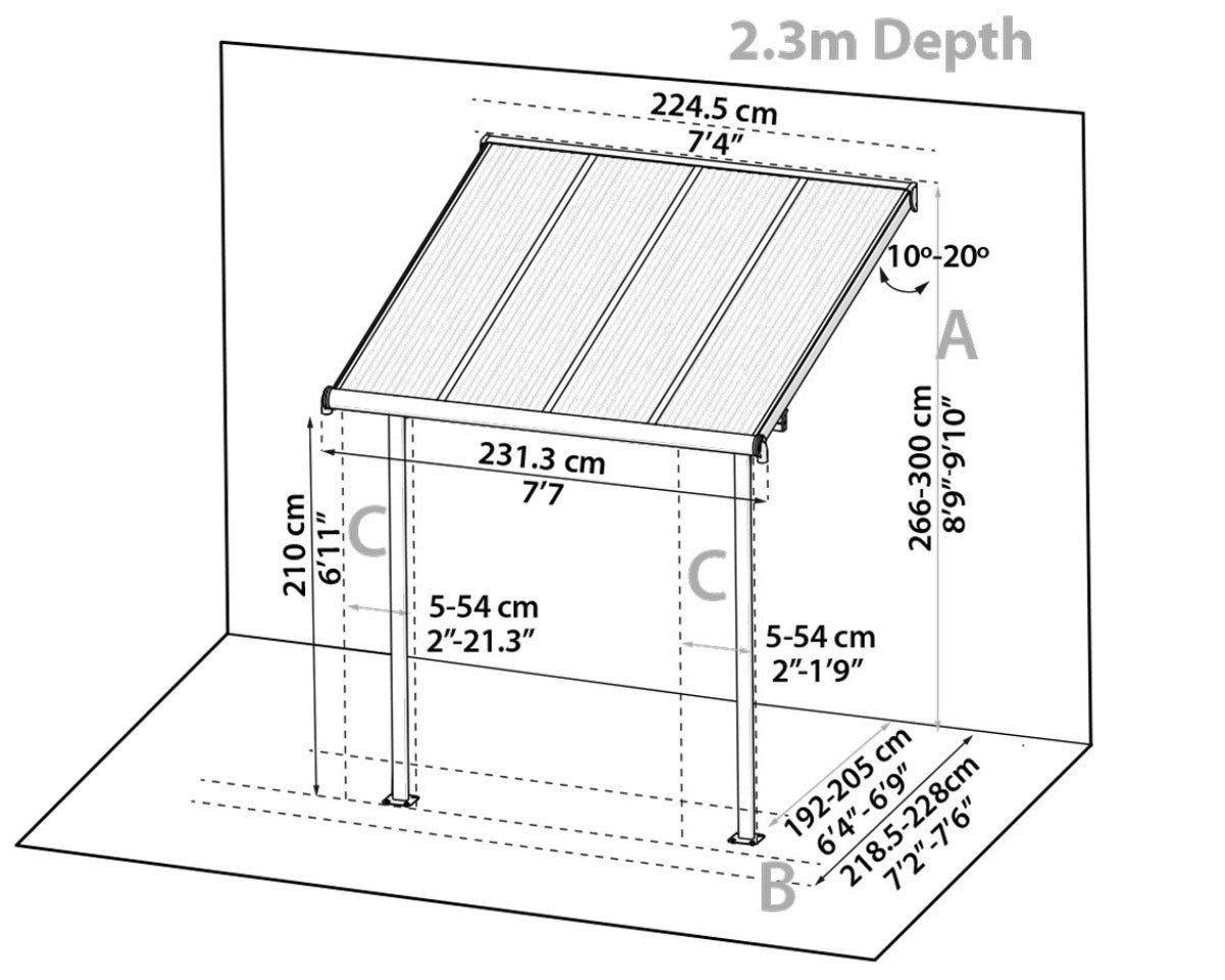 Sierra™ Patio Cover 7.5 ft. x 7.5 ft. White Frame Clear Panels | Palram-Canopia - Awnings-Canada