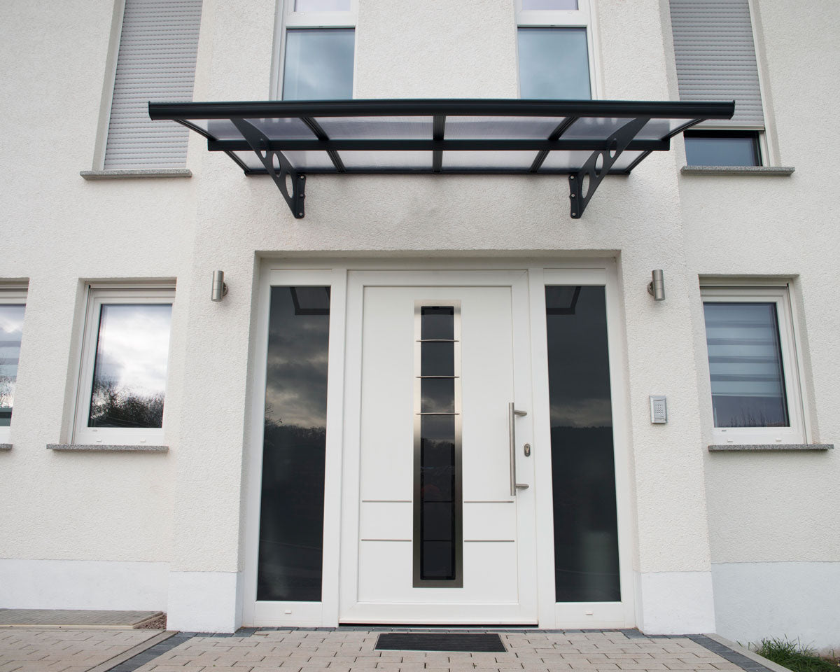 Herald™ 2230 Door Awning 55" x 88" Grey Frame Clear Panels | Palram-Canopia - Awnings-Canada