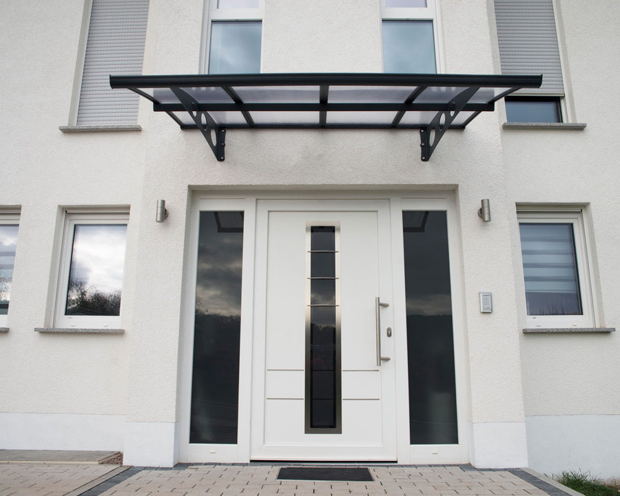 Herald™ 2230 Door Awning 55" x 88" Grey Frame Clear Panels | Palram-Canopia - Awnings-Canada