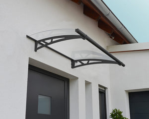 Altair™ 1500 Door Awning 36" x 59" Clear Panels Dark Grey Frame  | Palram-Canopia - Awnings-Canada