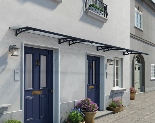 Altair™ 4500 Door Awning 36" x 178" Clear Panels Dark Grey Frame | Palram-Canopia - Awnings-Canada