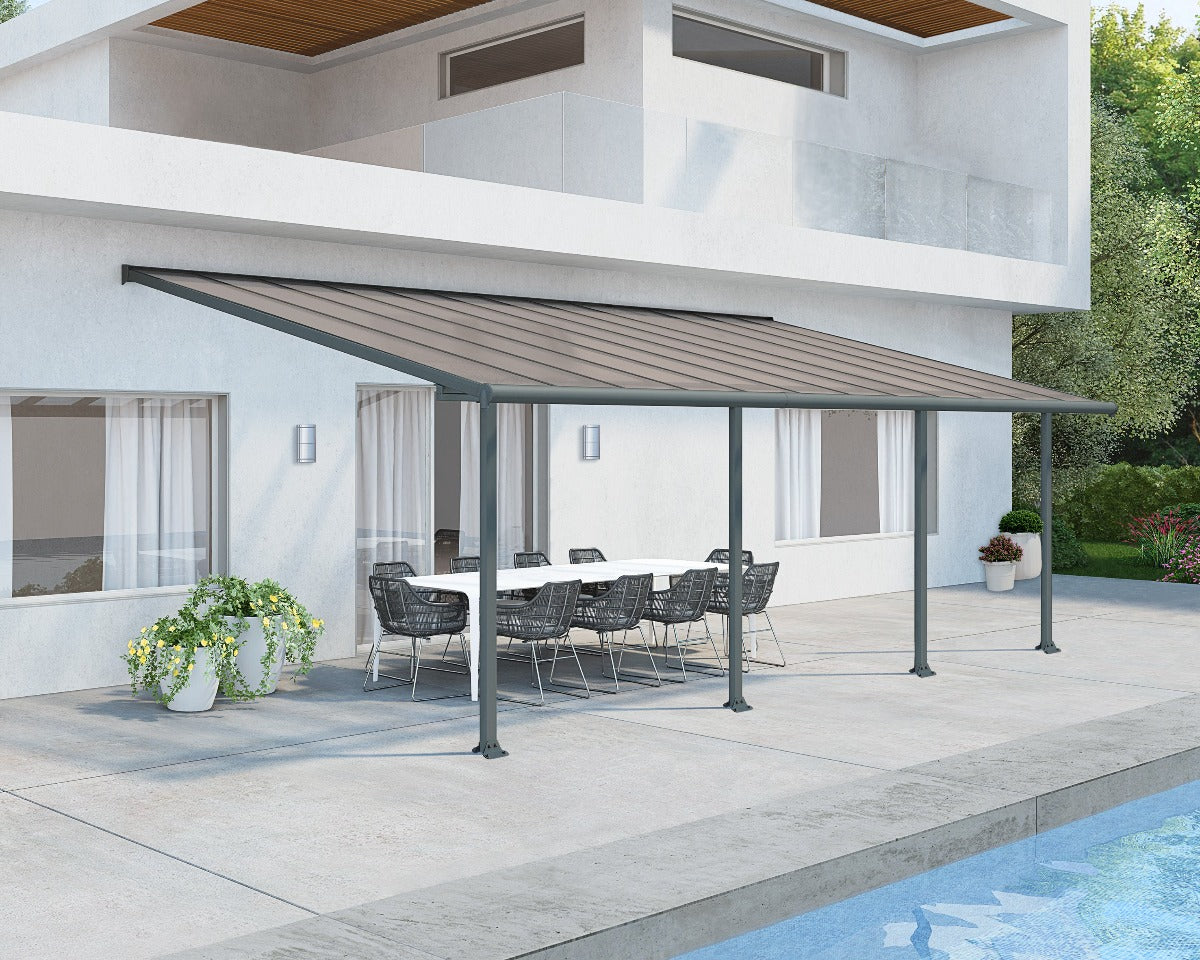 Olympia™ Patio Cover ~10 ft. x 24 ft. Grey Frame Bronze Panels | Palram-Canopia - Awnings-Canada