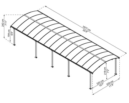 Arcadia™ 10600~12ft x 35ft Carport, RV and Boat Shelter Grey Frame Bronze Panels | Palram-Canopia - Awnings-Canada