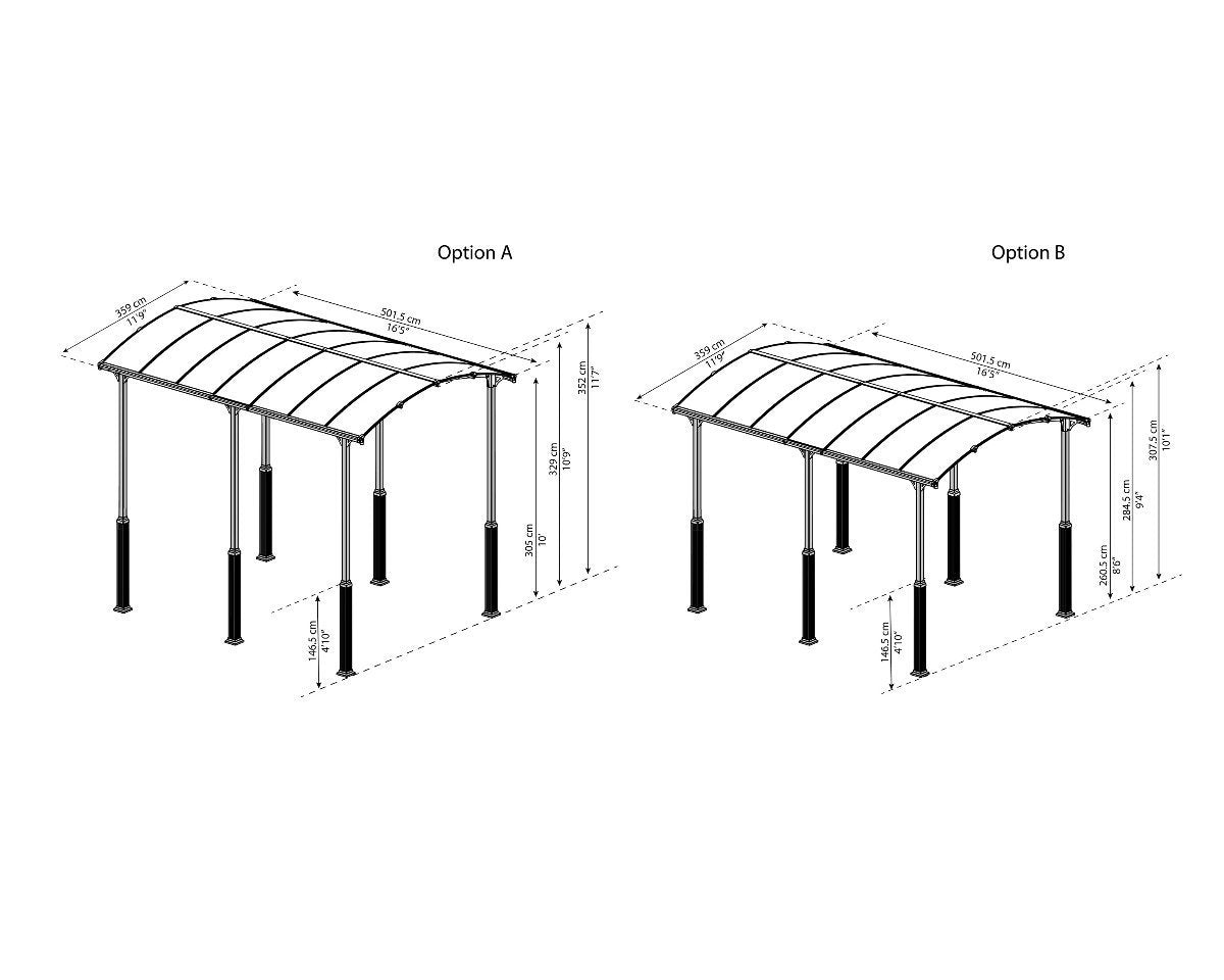 Arcadia™ 5000 Alpine (Tall) ~12ft x 16.5ft Carport, RV and Boat Shelter Grey Frame Bronze Panels  | Palram-Canopia - Awnings-Canada