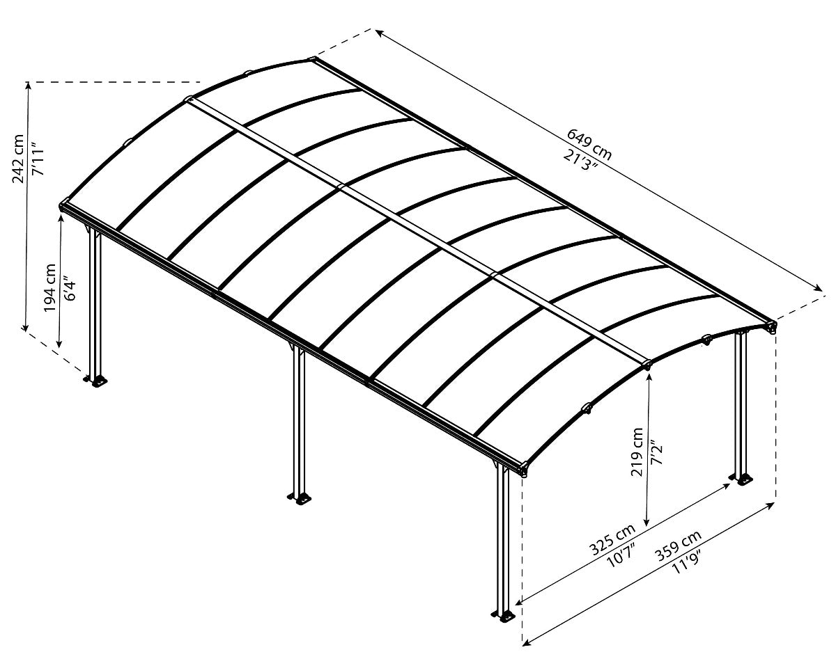 Arcadia™ 6400 ~12ft x 21ft  Carport, RV and Boat Shelter Grey Frame Bronze Panels | Palram-Canopia - Awnings-Canada