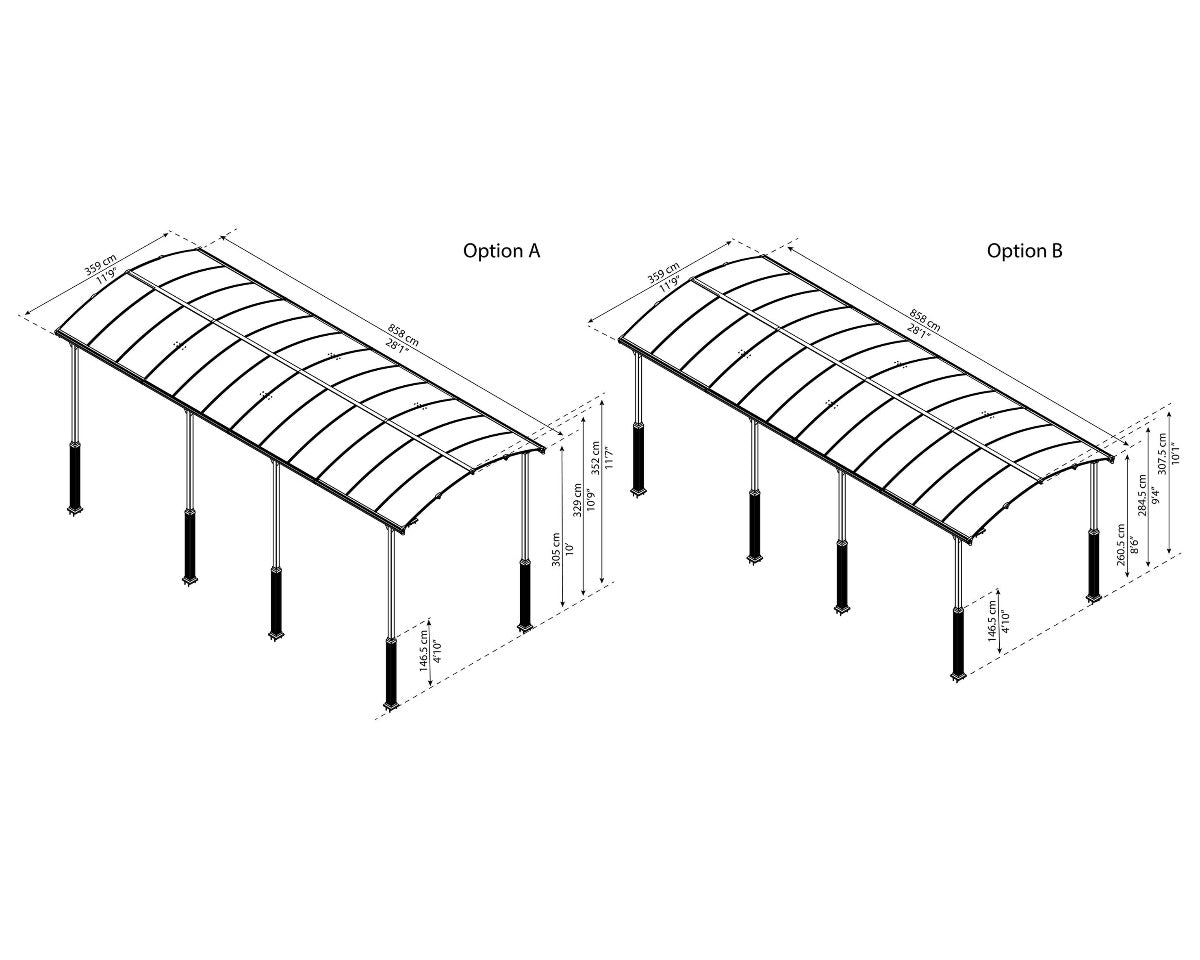 Arcadia™ 8500 Alpine (Tall) ~12ft x 28ft Carport, RV and Boat Shelter Grey Frame Bronze Panels | Palram-Canopia - Awnings-Canada