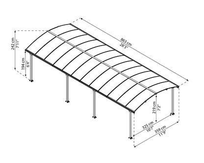 Arcadia™ 8500 ~12ft x 28ft Carport, RV and Boat Shelter Grey Frame Bronze Panels | Palram-Canopia - Awnings-Canada
