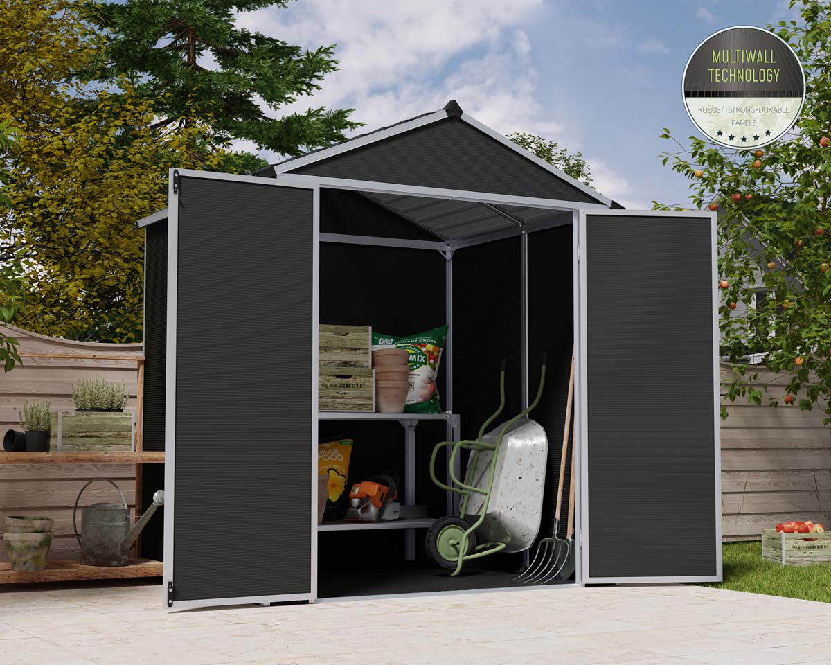 Rubicon™ ~6 ft. x 10 ft. Grey Storage Shed | Palram-Canopia - Awnings-Canada