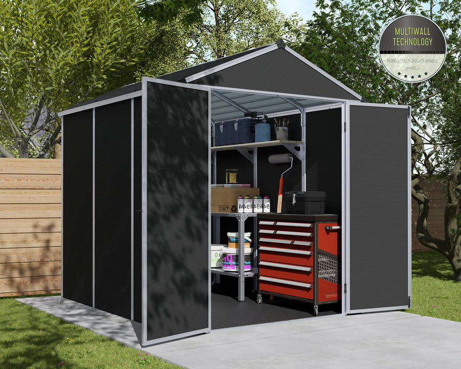 Rubicon™ ~6 ft. x 7.5 ft. Grey Storage Shed | Palram-Canopia - Awnings-Canada