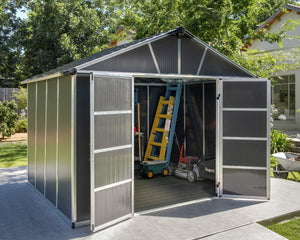 Yukon™ ~11 ft. × 9 ft. Skylight™ Storage Shed in Grey | Palram-Canopia - Awnings-Canada