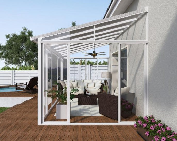 SanRemo™ 10 ft. x 18 ft. Solarium Patio Enclosure White Frame White Roof Clear Side Panels | Palram-Canopia - Awnings-Canada