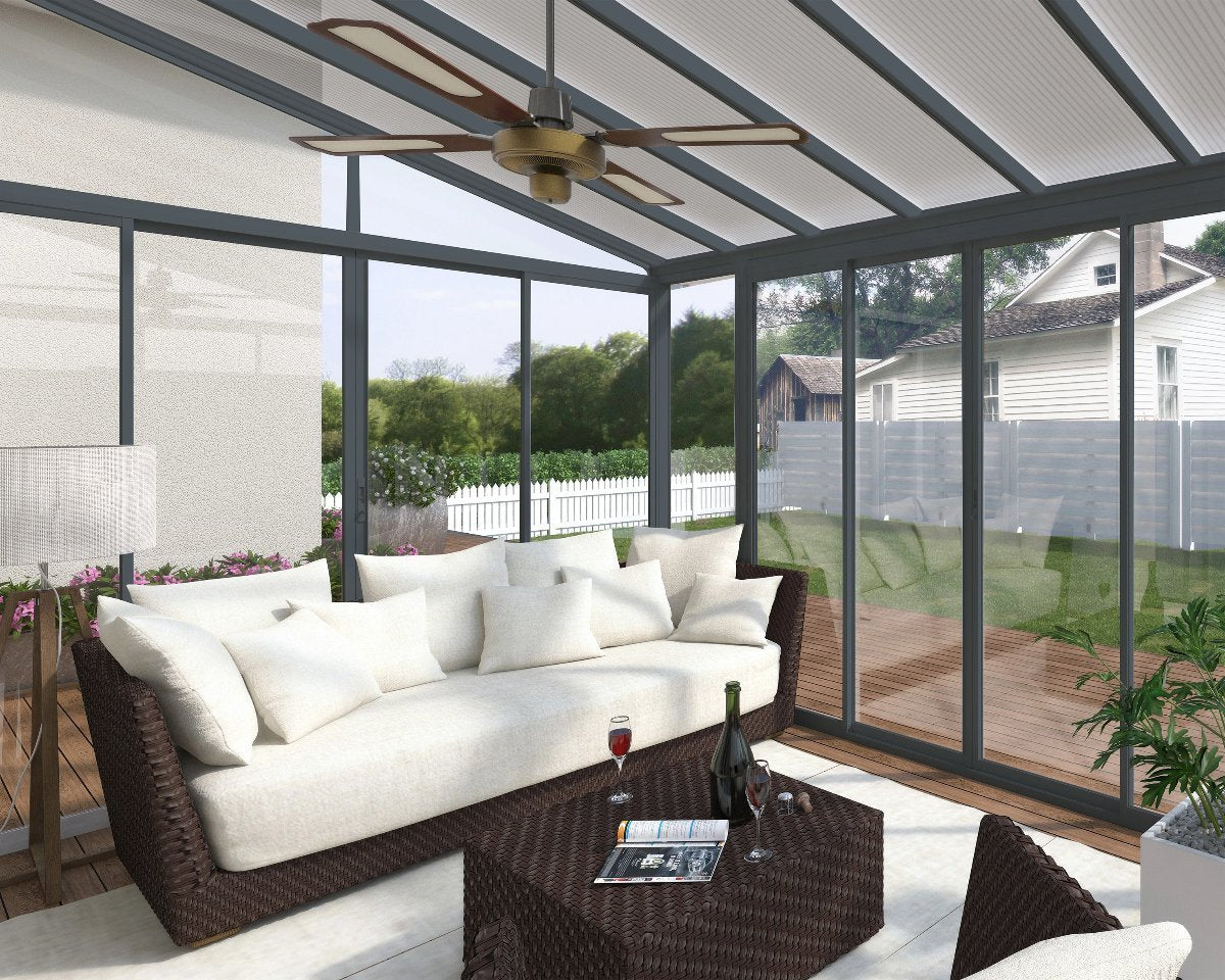 SanRemo™ 10 ft. x 18 ft. Solarium Patio Enclosure Grey Frame Clear Glazing | Palram-Canopia - Awnings-Canada