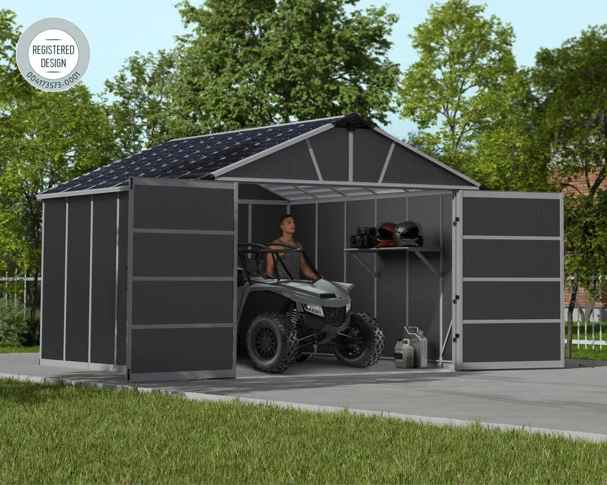 Yukon™ ~11 ft. × 13 ft. Skylight™  Garage Shed in Grey | Palram-Canopia Canopia by Palram