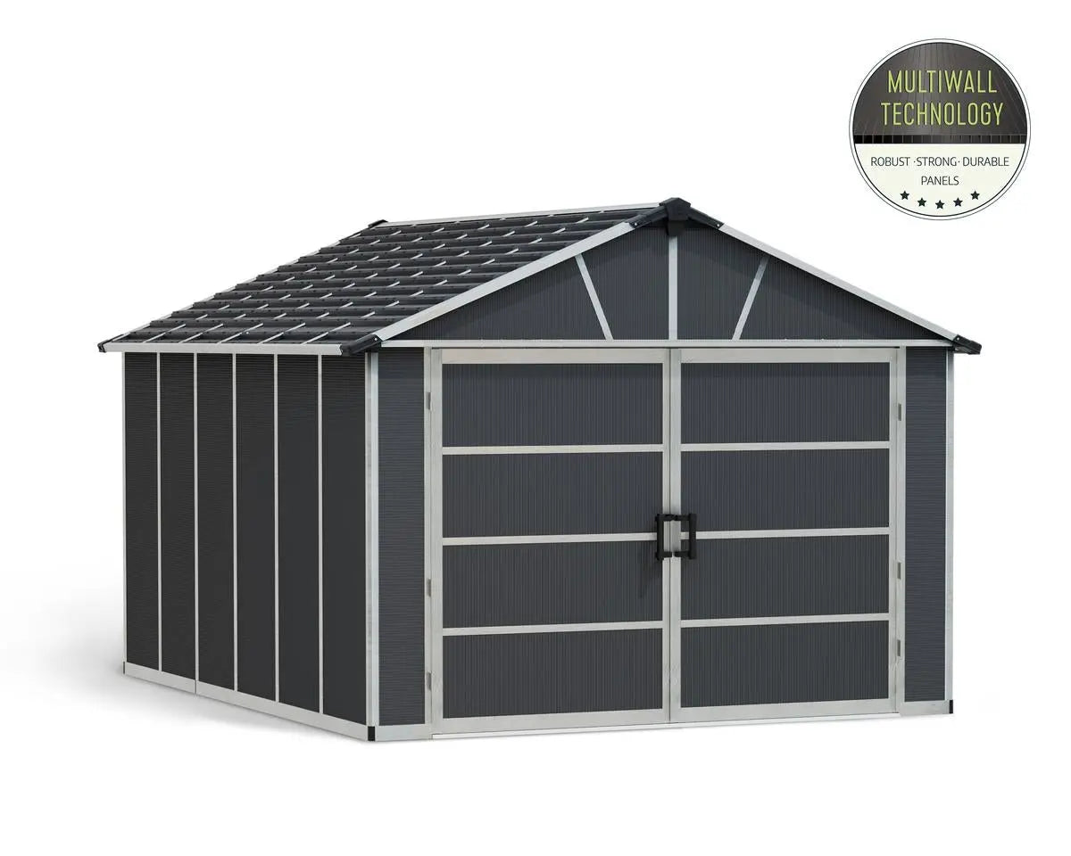 Yukon™ ~11 ft. × 13 ft. Skylight™  Garage Shed in Grey | Palram-Canopia Canopia by Palram